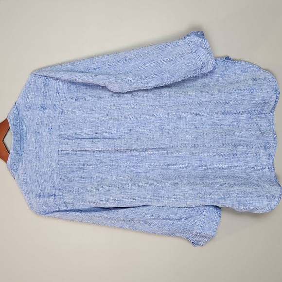 Chico's 100% Linen No Iron Blue Button-Up Blouse Size 14 - Picture 2 of 12